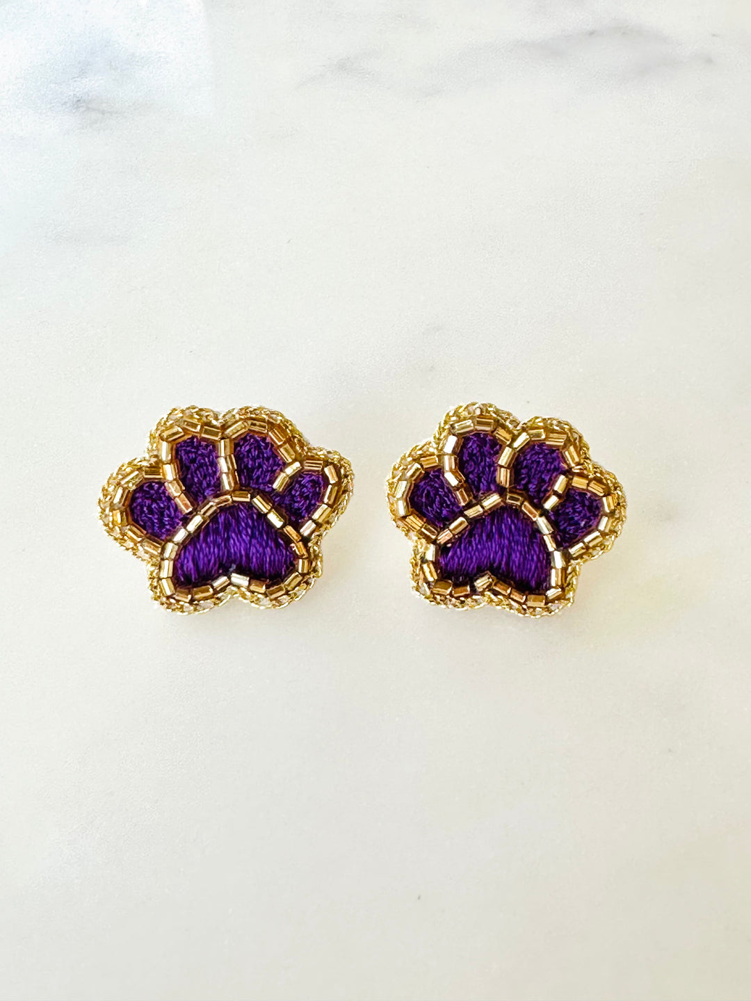 Game Day Purple and Gold Paw Earrings-Accessories-Golden Lily-Shop with Bloom West Boutique, Women's Fashion Boutique, Located in Houma, Louisiana