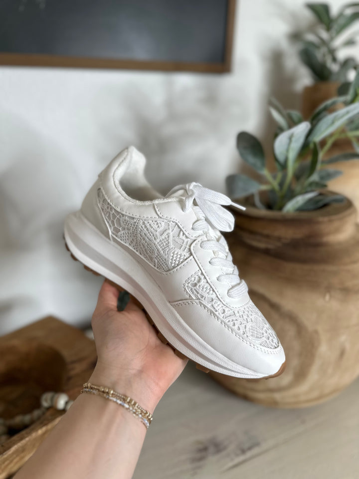 Watson White Lace Crochet Tennis Shoes-Sneakers-Jellypop-Shop with Bloom West Boutique, Women's Fashion Boutique, Located in Houma, Louisiana