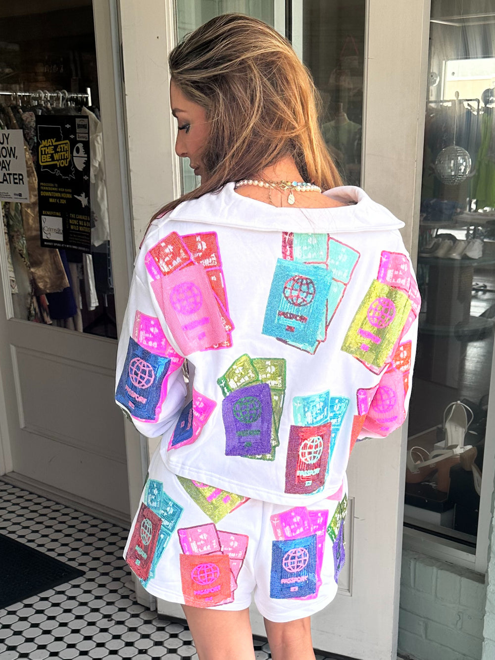 Queen Of Sparkles Passport Collar Sweatshirt-Graphic Sweaters-Queen Of Sparkles-Shop with Bloom West Boutique, Women's Fashion Boutique, Located in Houma, Louisiana
