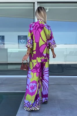 Purple Printed Cardigan & Wide Leg Pants-Outfits-Mayah Overseas-Shop with Bloom West Boutique, Women's Fashion Boutique, Located in Houma, Louisiana