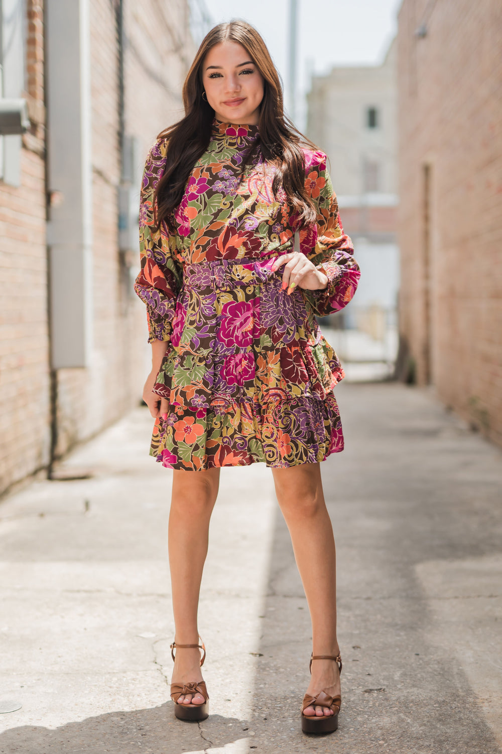 Autumn Moon Ruffle Dress-Dresses-Bloom West Boutique-Shop with Bloom West Boutique, Women's Fashion Boutique, Located in Houma, Louisiana