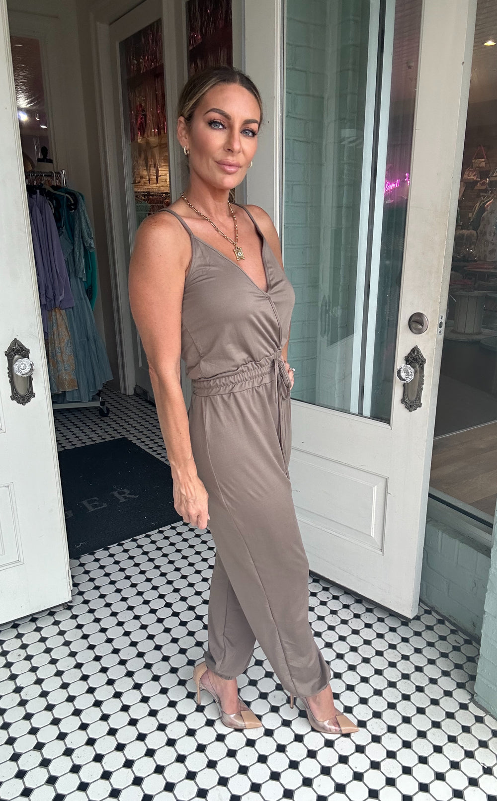 Faith Sleeveless Tie Waist Jumpsuit-Jumpsuits-Capella Apparel-Shop with Bloom West Boutique, Women's Fashion Boutique, Located in Houma, Louisiana