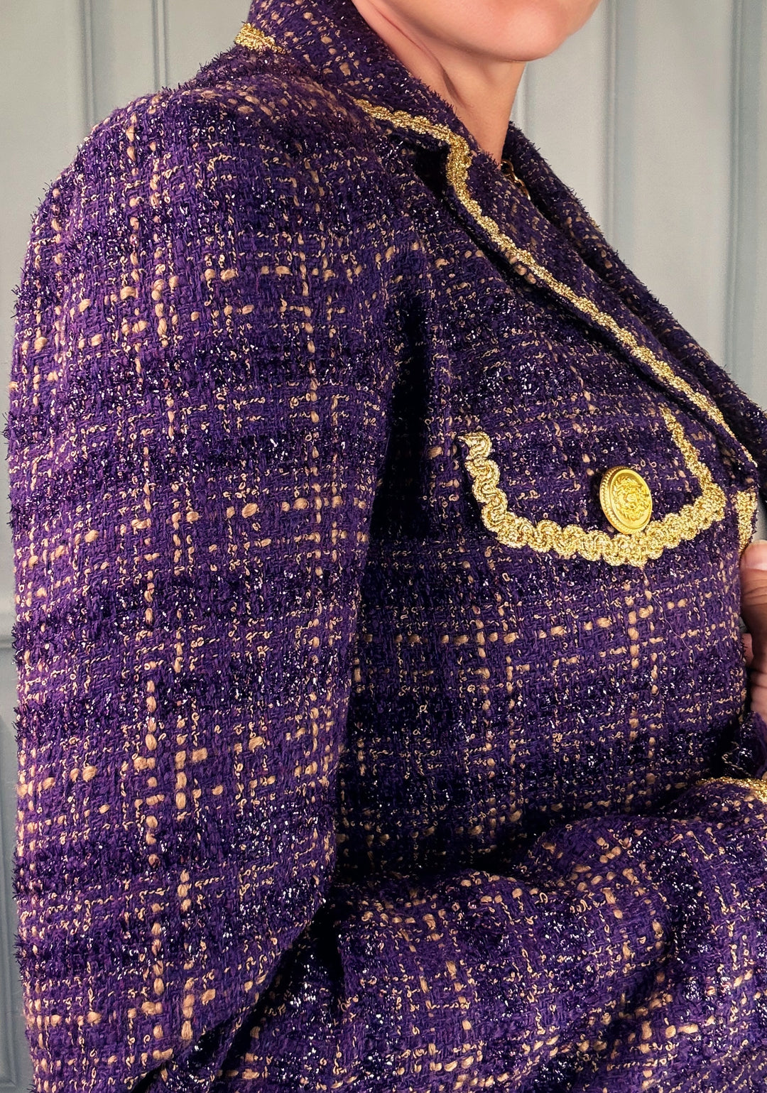 Crowned in Purple Tweed Jacket PRE-ORDER-Jackets-Love, Leslie-Shop with Bloom West Boutique, Women&