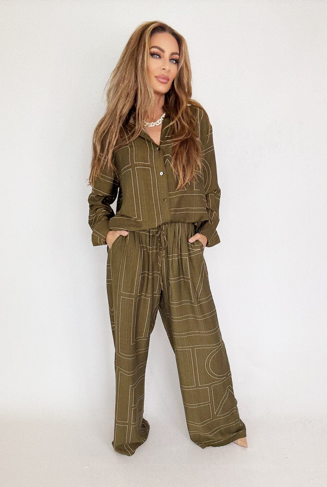 The Monroe Button-Up Top Olive-Tops-Entro-Shop with Bloom West Boutique, Women's Fashion Boutique, Located in Houma, Louisiana
