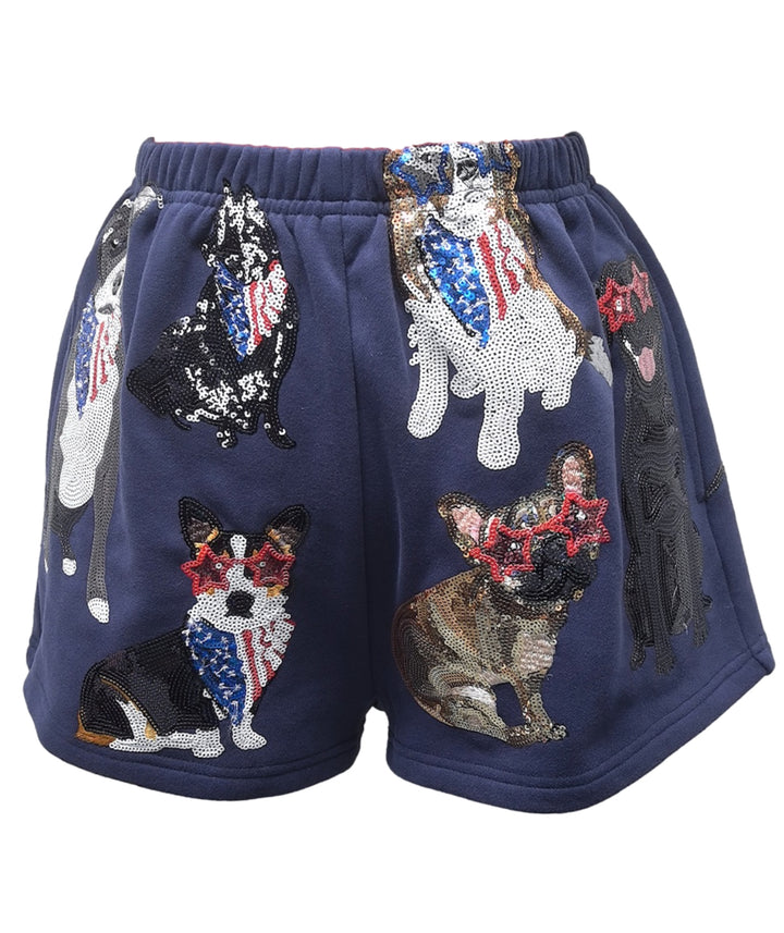 Queen of Sparkles Navy American Dog Shorts-Shorts-Queen Of Sparkles-Shop with Bloom West Boutique, Women's Fashion Boutique, Located in Houma, Louisiana