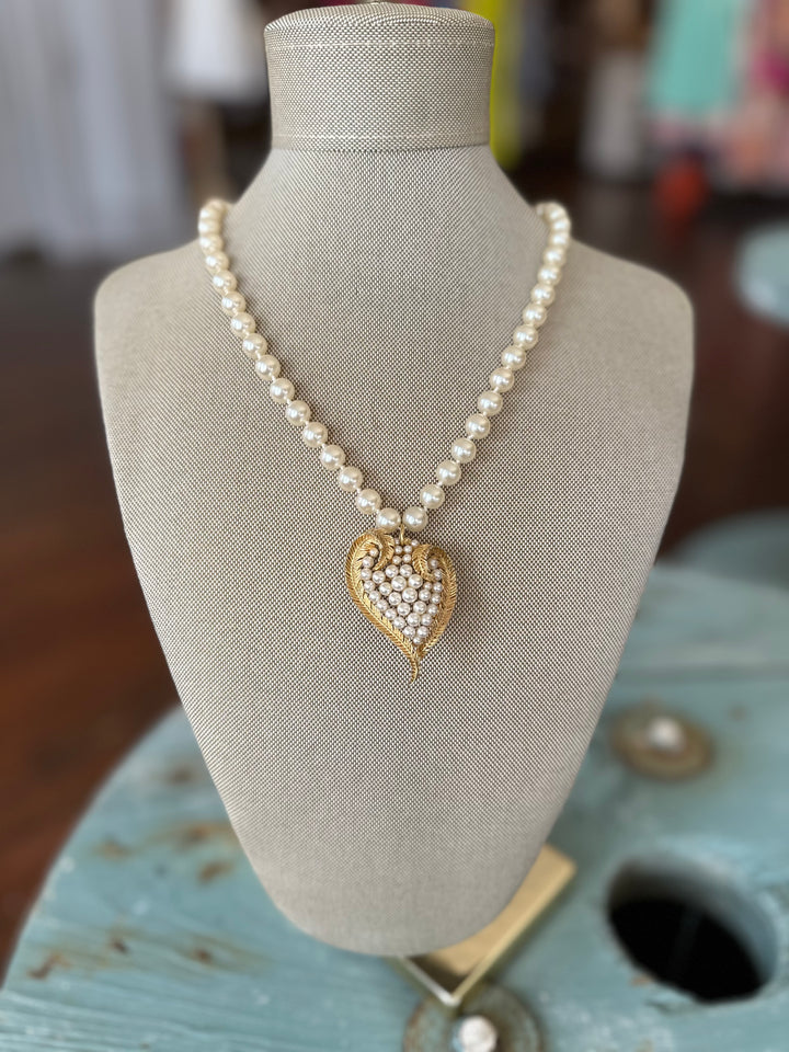 Vintage Broach Heart With Pearl Beading-Necklaces-Erin Knight Designs-Shop with Bloom West Boutique, Women's Fashion Boutique, Located in Houma, Louisiana