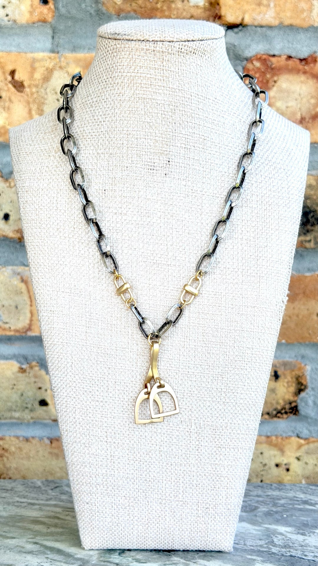 Erin Knight Mixed Metal Chain with Horse Stirrups-Necklaces-Erin Knight Designs-Shop with Bloom West Boutique, Women&