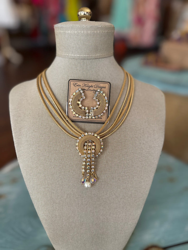 Vintage Gold Plated Necklace With AB Crystals-Necklaces-Erin Knight Designs-Shop with Bloom West Boutique, Women's Fashion Boutique, Located in Houma, Louisiana