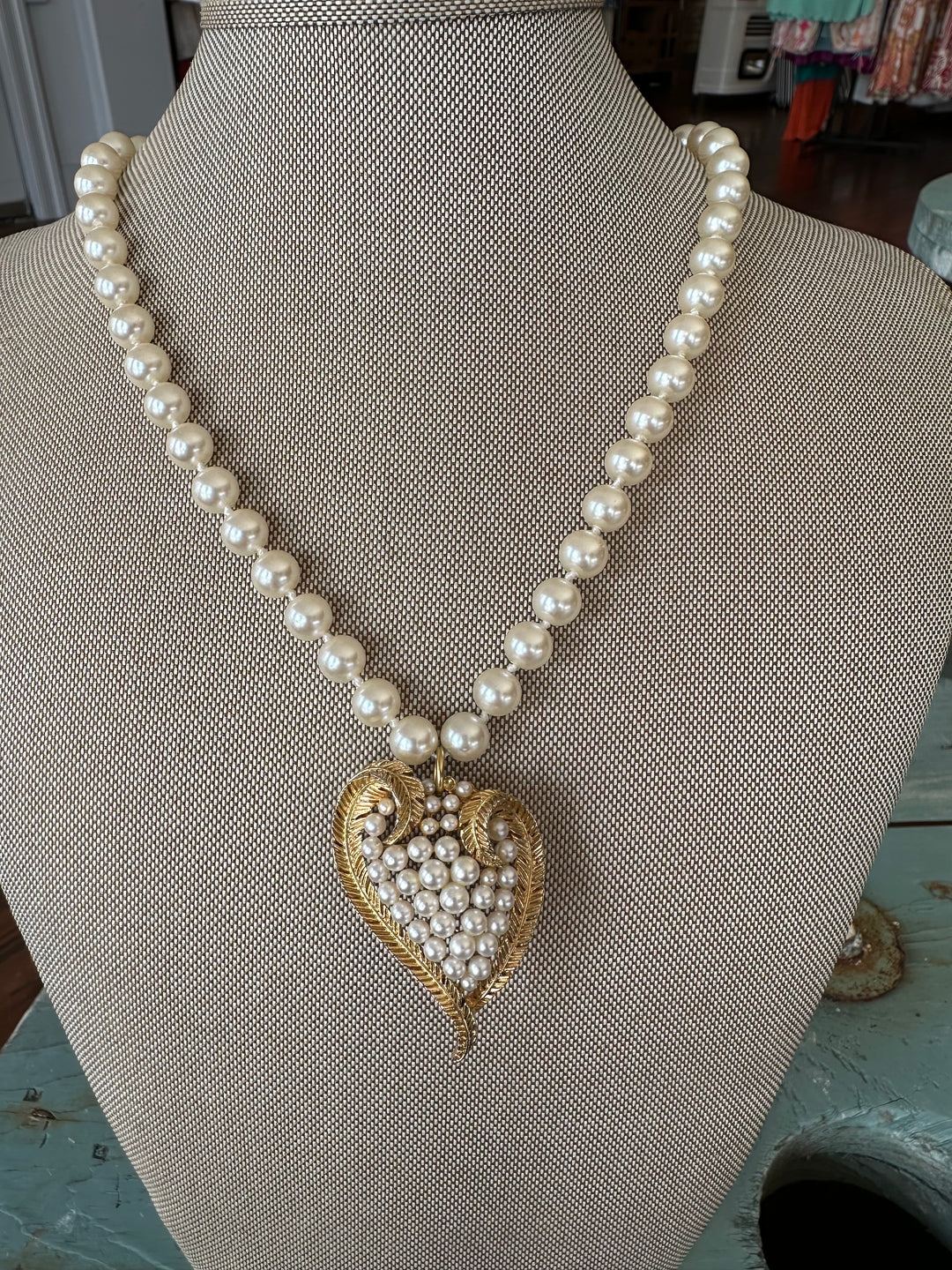 Vintage Broach Heart With Pearl Beading-Necklaces-Erin Knight Designs-Shop with Bloom West Boutique, Women's Fashion Boutique, Located in Houma, Louisiana