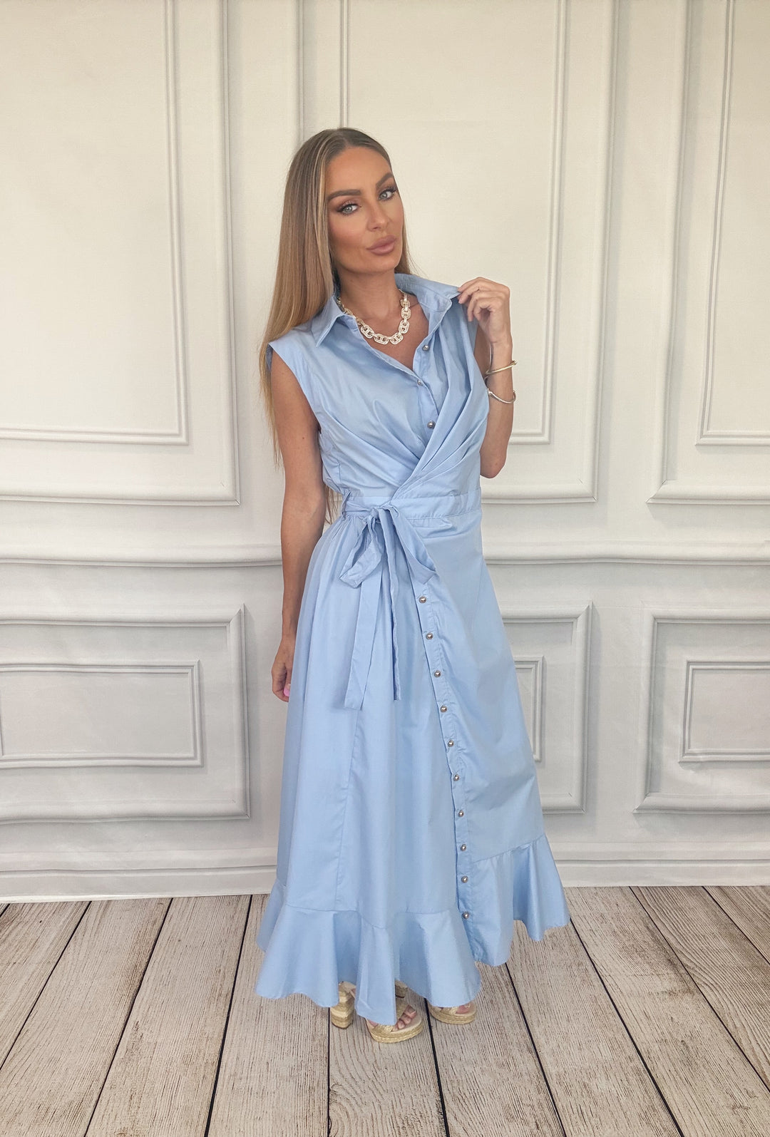 Liberty Chambray Tie Dress-Midi Dresses-Entro-Shop with Bloom West Boutique, Women&