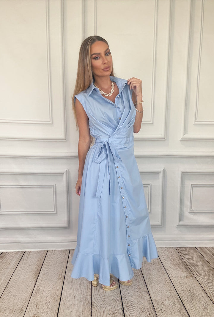 Liberty Chambray Tie Dress-Midi Dresses-Entro-Shop with Bloom West Boutique, Women&