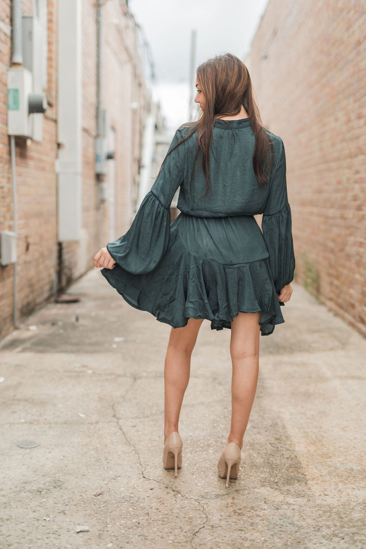 Tiara Solid Adjustable Balloon Dress Olive-Dresses-Lavender J-Shop with Bloom West Boutique, Women's Fashion Boutique, Located in Houma, Louisiana