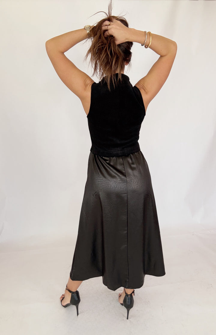 THML Sleeveless Mixed Media Maxi Dress-Dresses-THML-Shop with Bloom West Boutique, Women's Fashion Boutique, Located in Houma, Louisiana