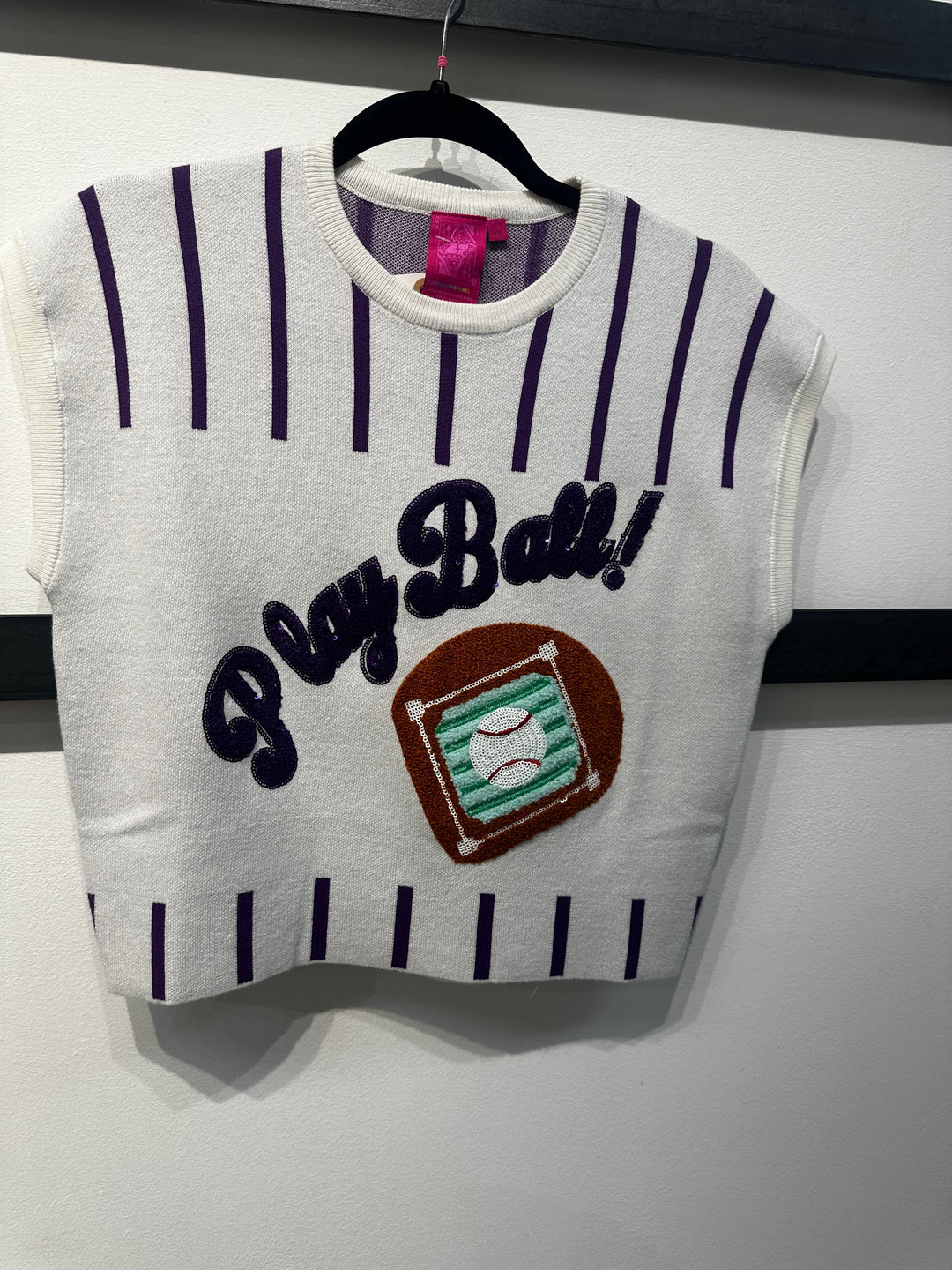 Queen of Sparkles Purple and White Stripe Play Ball Top-QOS Tops-Queen Of Sparkles-Shop with Bloom West Boutique, Women's Fashion Boutique, Located in Houma, Louisiana