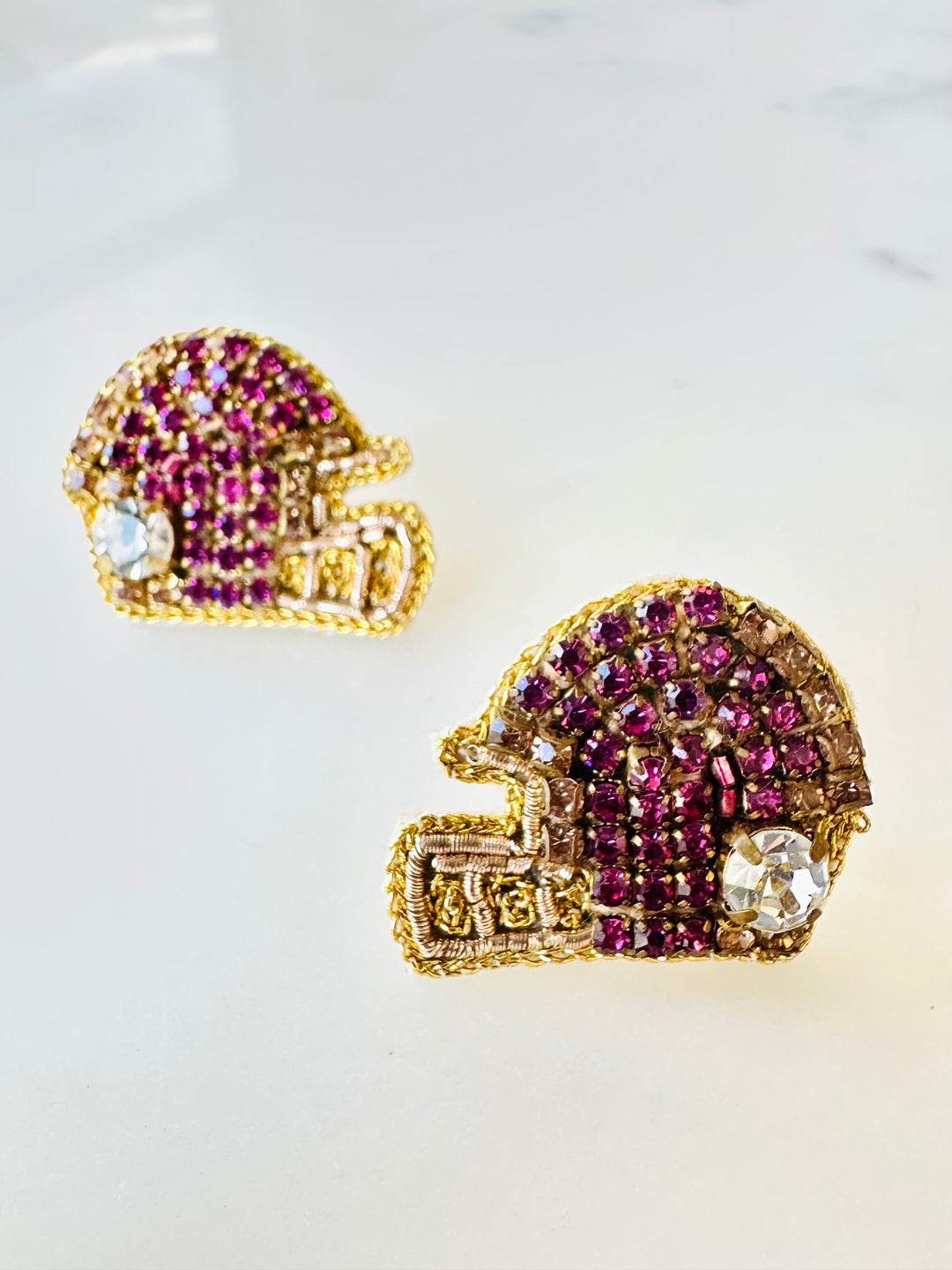 Game Day Purple and Gold Helmet Earrings-Accessories-Golden Lily-Shop with Bloom West Boutique, Women's Fashion Boutique, Located in Houma, Louisiana