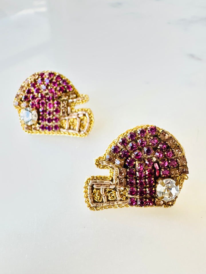 Game Day Purple and Gold Helmet Earrings-Accessories-Golden Lily-Shop with Bloom West Boutique, Women's Fashion Boutique, Located in Houma, Louisiana