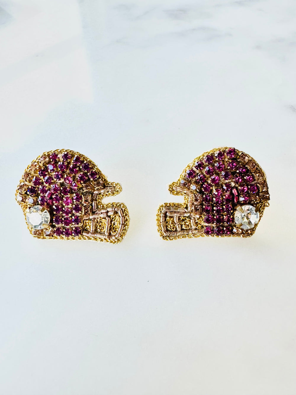 Game Day Purple and Gold Helmet Earrings-Accessories-Golden Lily-Shop with Bloom West Boutique, Women's Fashion Boutique, Located in Houma, Louisiana