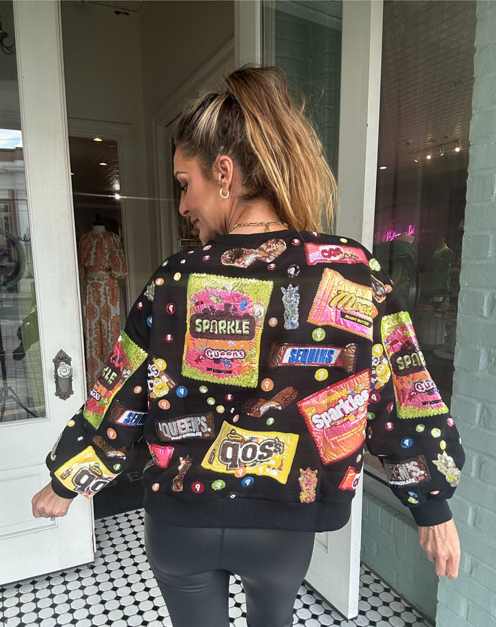 Black Queen of Candy Sweatshirt-Graphic Sweaters-Queen Of Sparkles-Shop with Bloom West Boutique, Women's Fashion Boutique, Located in Houma, Louisiana