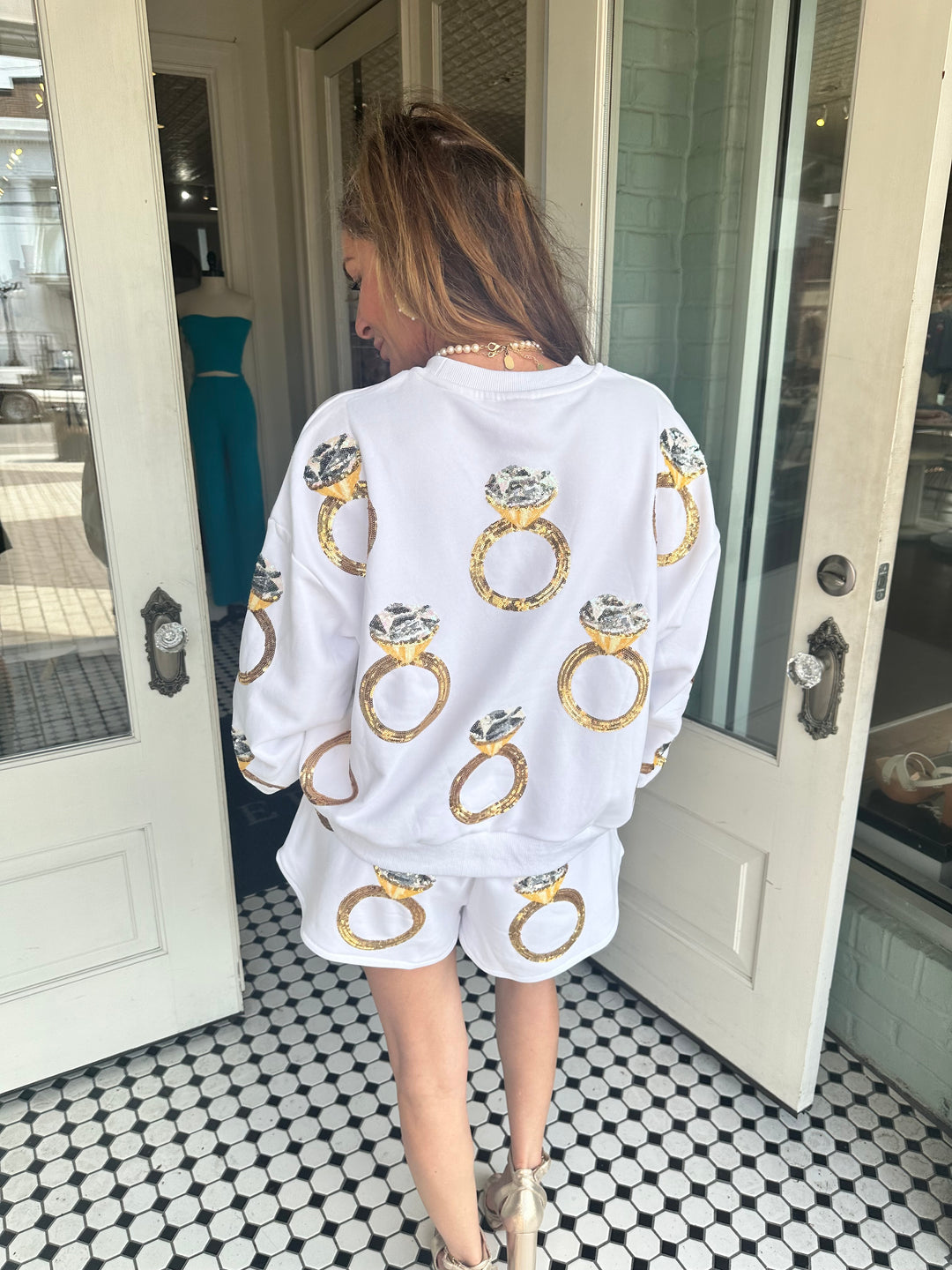 White Queen Of Sparkles Wedding Ring Sweatshirt-Sweaters-Queen Of Sparkles-Shop with Bloom West Boutique, Women's Fashion Boutique, Located in Houma, Louisiana