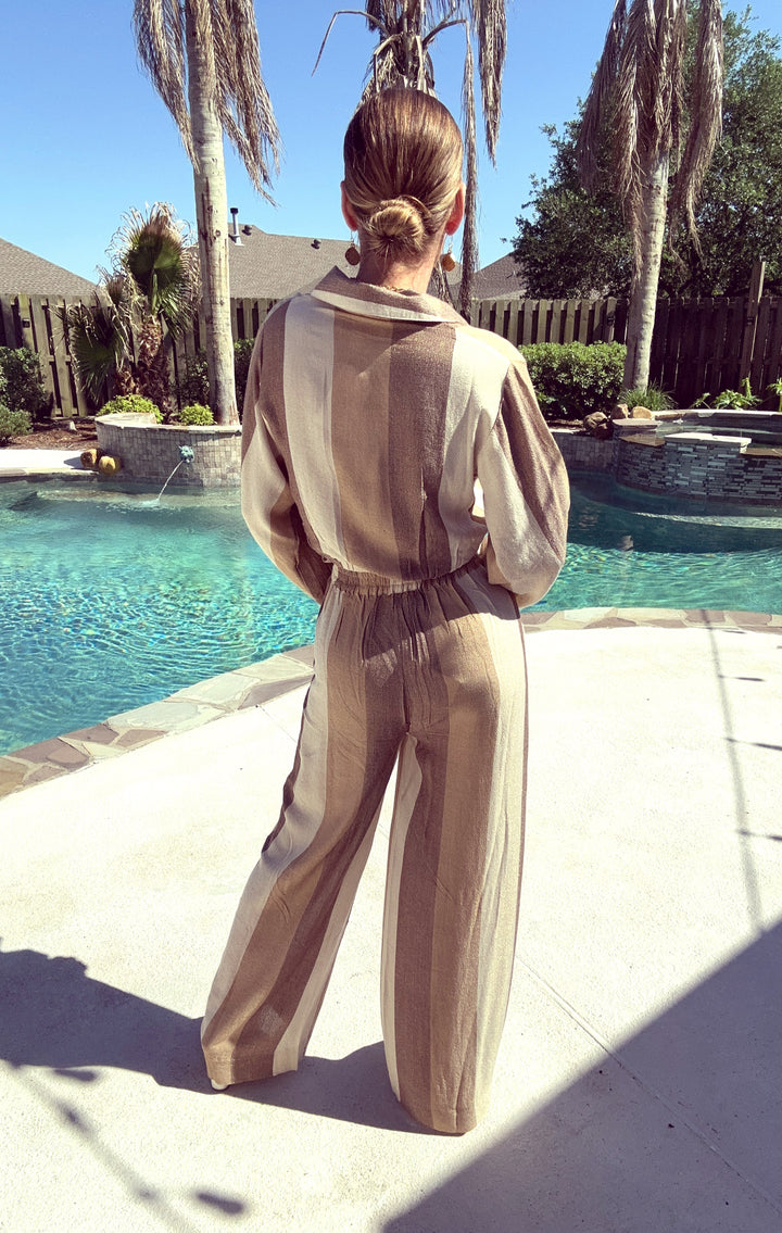Vintage Havana Cocoa Stripe Woven Metallic Set-Two Piece Set-Vintage Havana-Shop with Bloom West Boutique, Women's Fashion Boutique, Located in Houma, Louisiana