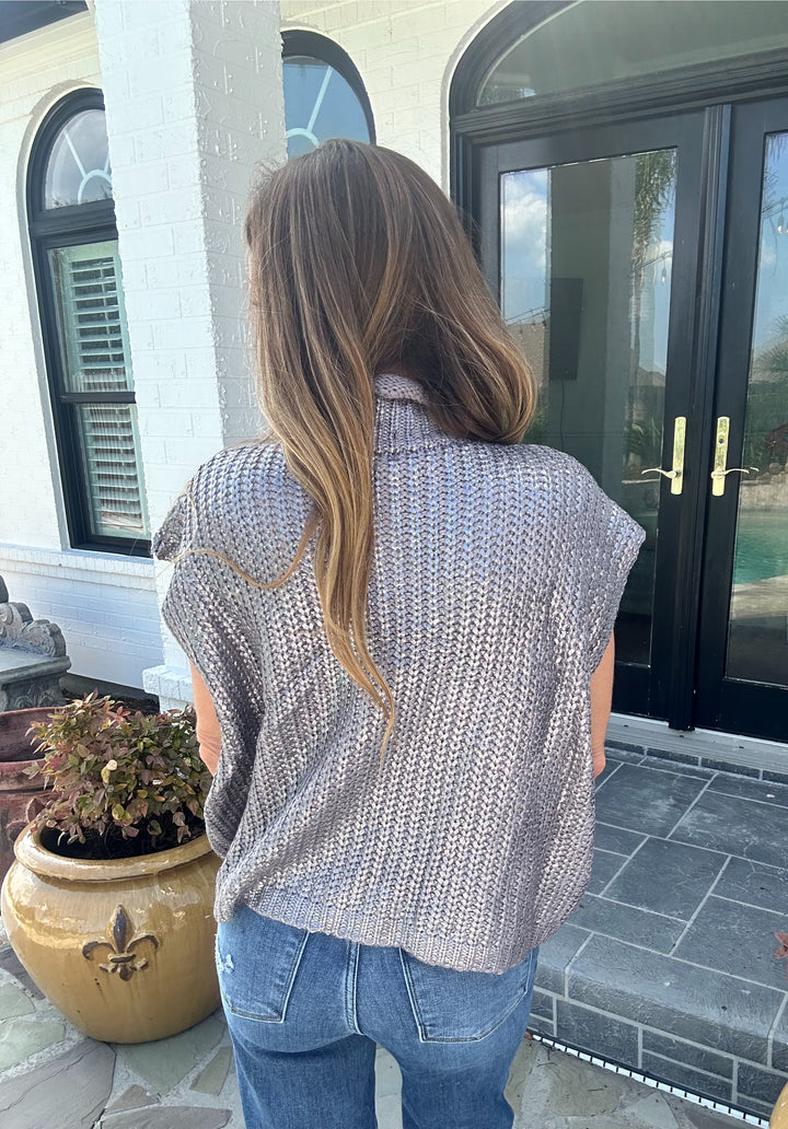 Adina Metallic Foil Sleeveless Turtleneck Sweater-Sweaters-She+Sky-Shop with Bloom West Boutique, Women's Fashion Boutique, Located in Houma, Louisiana