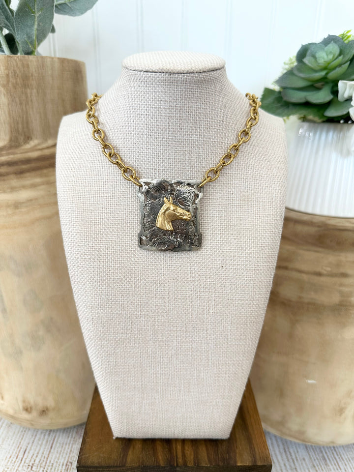 Erin Knight Vintage Gold Rope Necklace With Horse Pendant-Jewelry-Erin Knight Designs-Shop with Bloom West Boutique, Women&