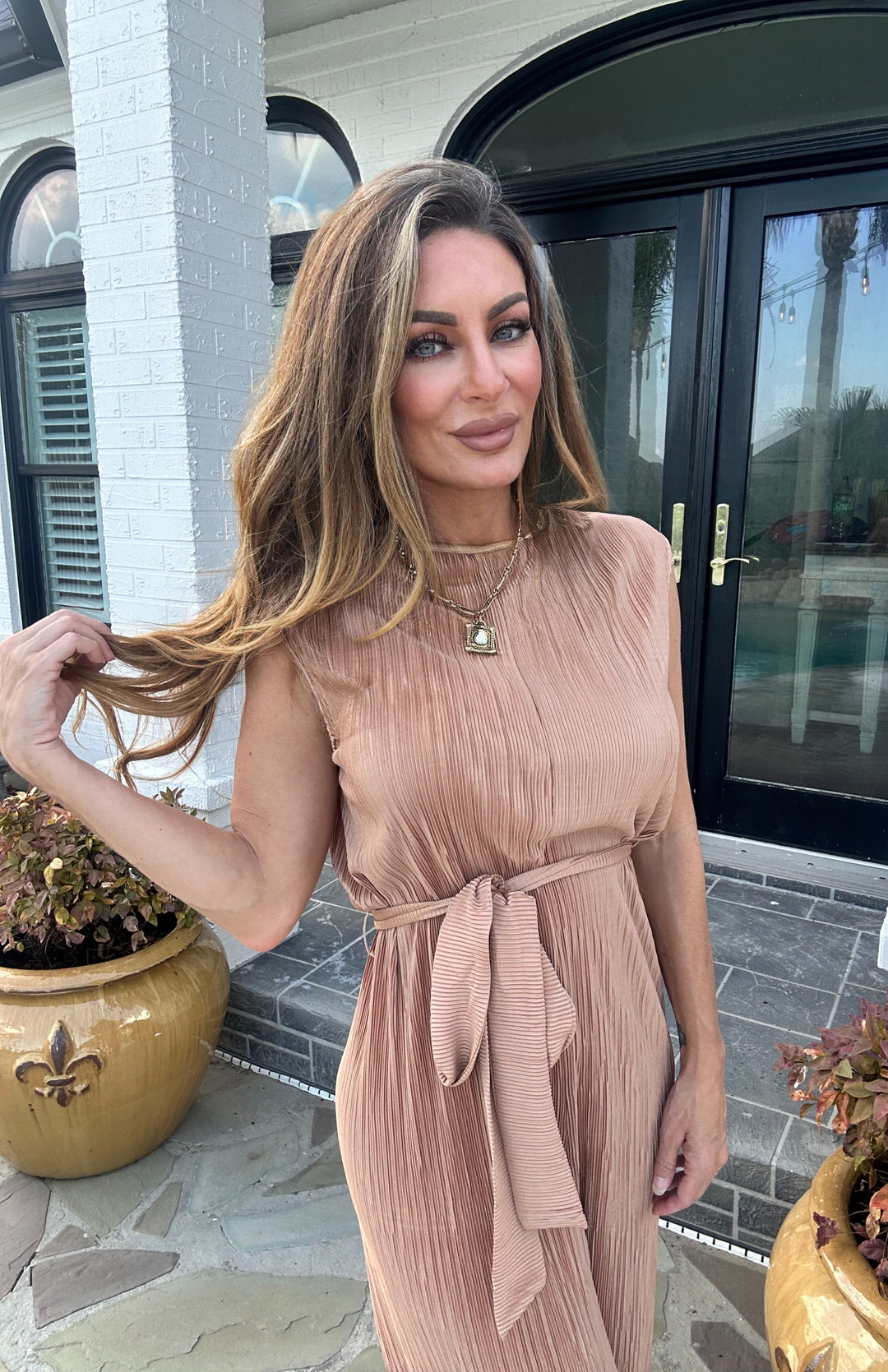 Baylen Pleated jumpsuit-Jumpsuits-dress forum-Shop with Bloom West Boutique, Women's Fashion Boutique, Located in Houma, Louisiana