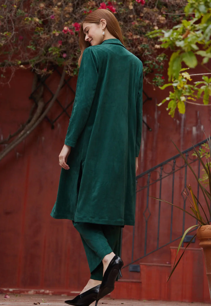 Sofía Suede Duster Hunter Green-Jackets-skies are blue-Shop with Bloom West Boutique, Women's Fashion Boutique, Located in Houma, Louisiana