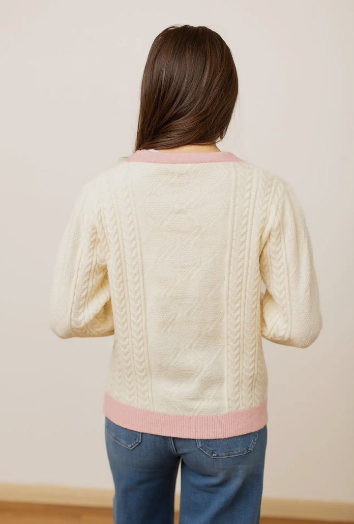 Maria Beige and Pink Nutcracker Cardigan-Cardigans-Southern Grace-Shop with Bloom West Boutique, Women's Fashion Boutique, Located in Houma, Louisiana