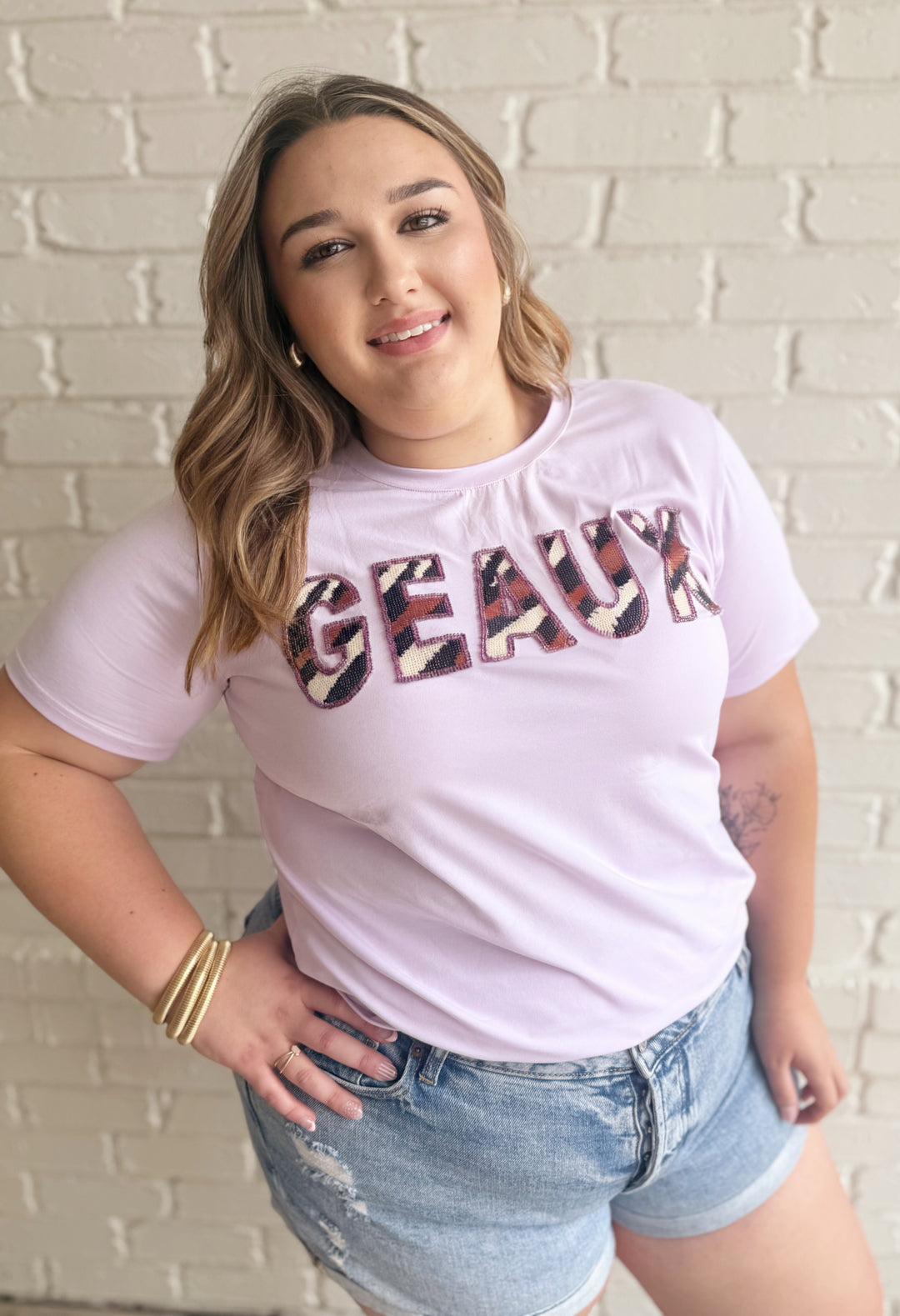 GEAUX Sequin Tiger Print T Shirt-Graphic Tees-Bloom West Boutique Custom-Shop with Bloom West Boutique, Women's Fashion Boutique, Located in Houma, Louisiana