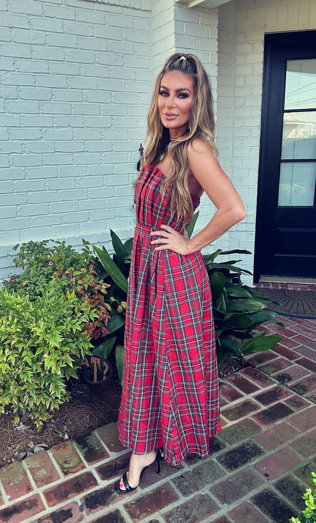 Timothy Red Holiday Plaid Maxi Dress-Maxi Dresses-Entro-Shop with Bloom West Boutique, Women's Fashion Boutique, Located in Houma, Louisiana