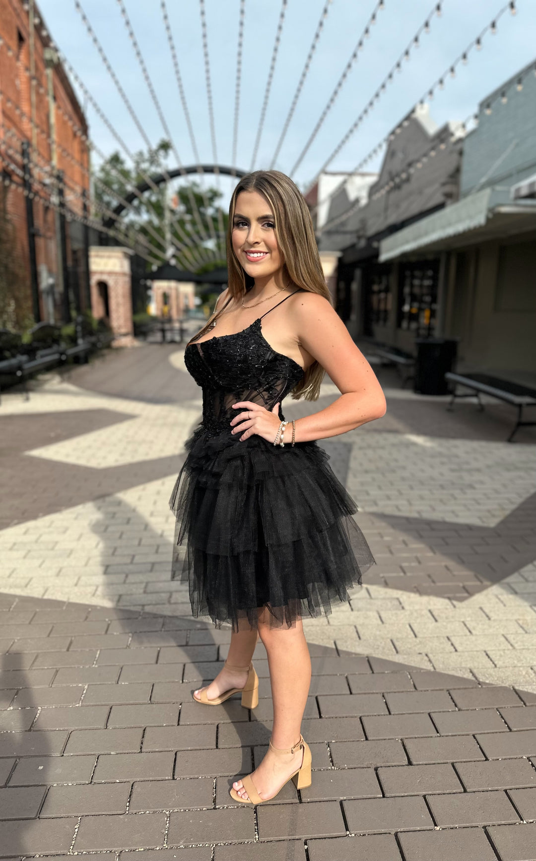 Blair Sheer Beaded Embellished Corset With Ruffle Tulle-Semi Formal Dresses-juliet-Shop with Bloom West Boutique, Women's Fashion Boutique, Located in Houma, Louisiana