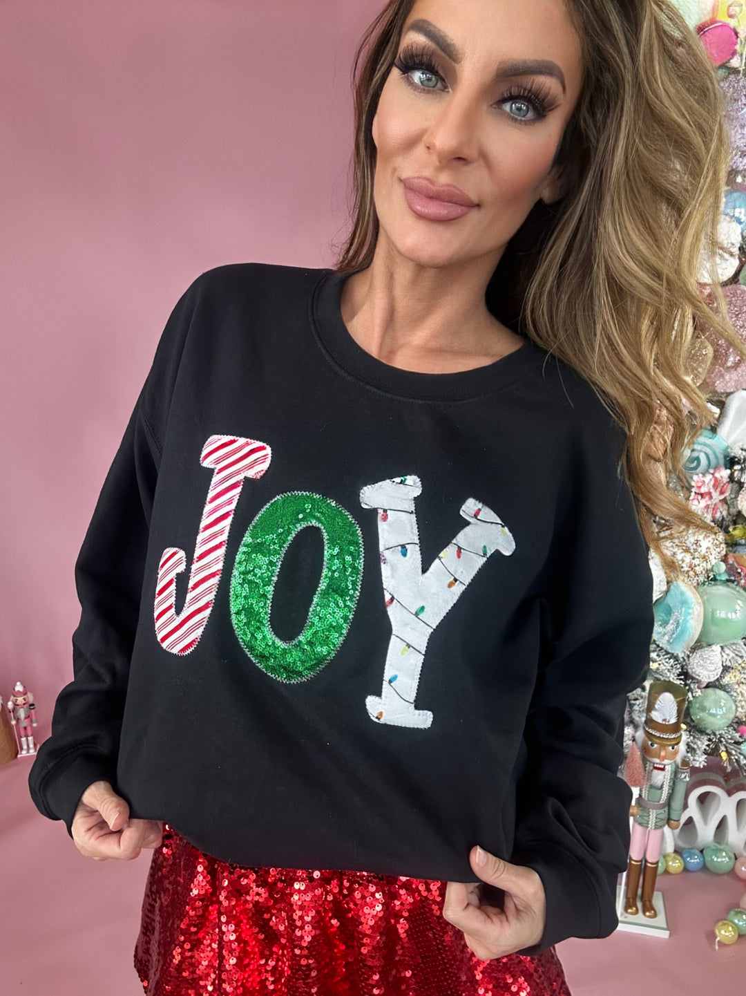 JOY Embroidery Sweat shirt-Sweaters-shop lve-Shop with Bloom West Boutique, Women's Fashion Boutique, Located in Houma, Louisiana