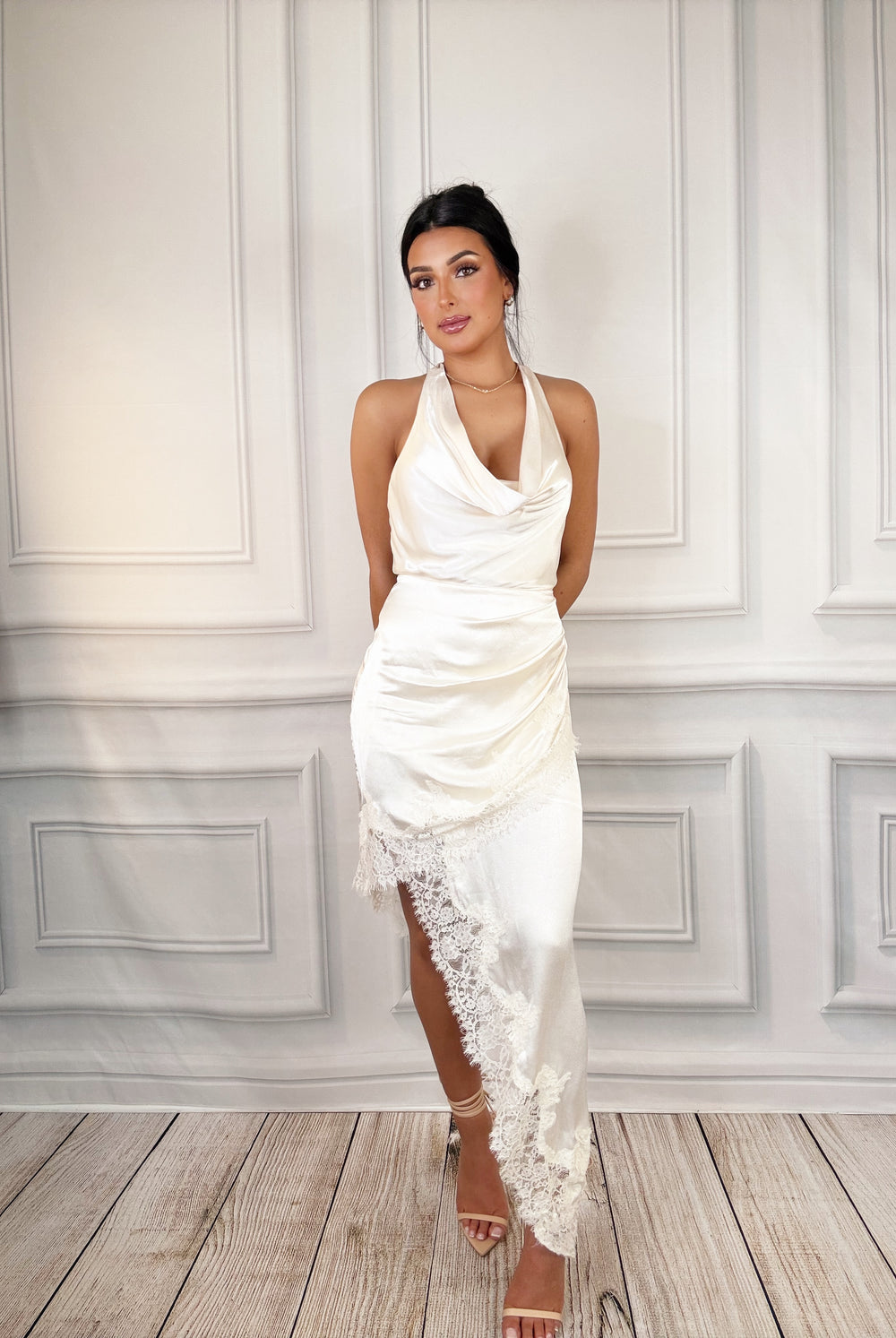 Champagne Reverie Asymmetrical Midi Dress-Midi Dresses-Endless Rose-Shop with Bloom West Boutique, Women's Fashion Boutique, Located in Houma, Louisiana