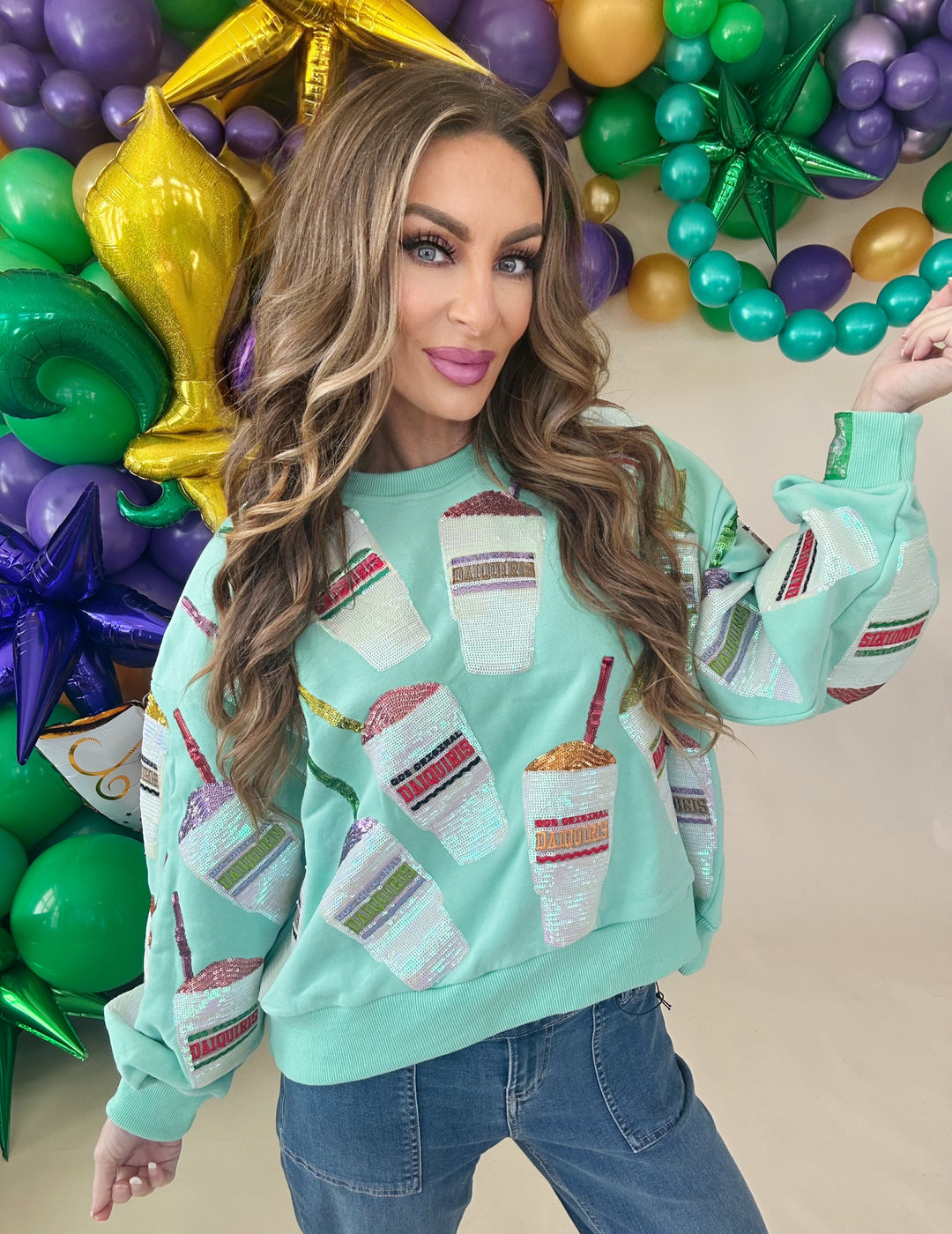 Queen of Sparkles Mint Green Daiquiri Sweatshirt-QOS Tops-Queen Of Sparkles-Shop with Bloom West Boutique, Women's Fashion Boutique, Located in Houma, Louisiana