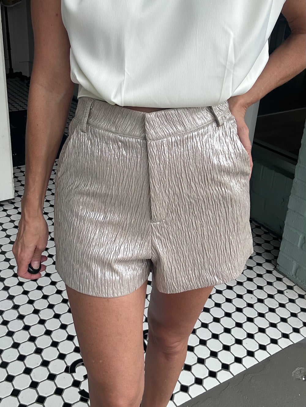 Kya High-Waisted Textured Shorts-Shorts-Glam-Shop with Bloom West Boutique, Women's Fashion Boutique, Located in Houma, Louisiana