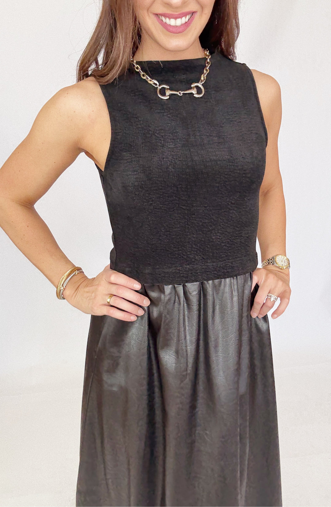 THML Sleeveless Mixed Media Maxi Dress-Dresses-THML-Shop with Bloom West Boutique, Women's Fashion Boutique, Located in Houma, Louisiana