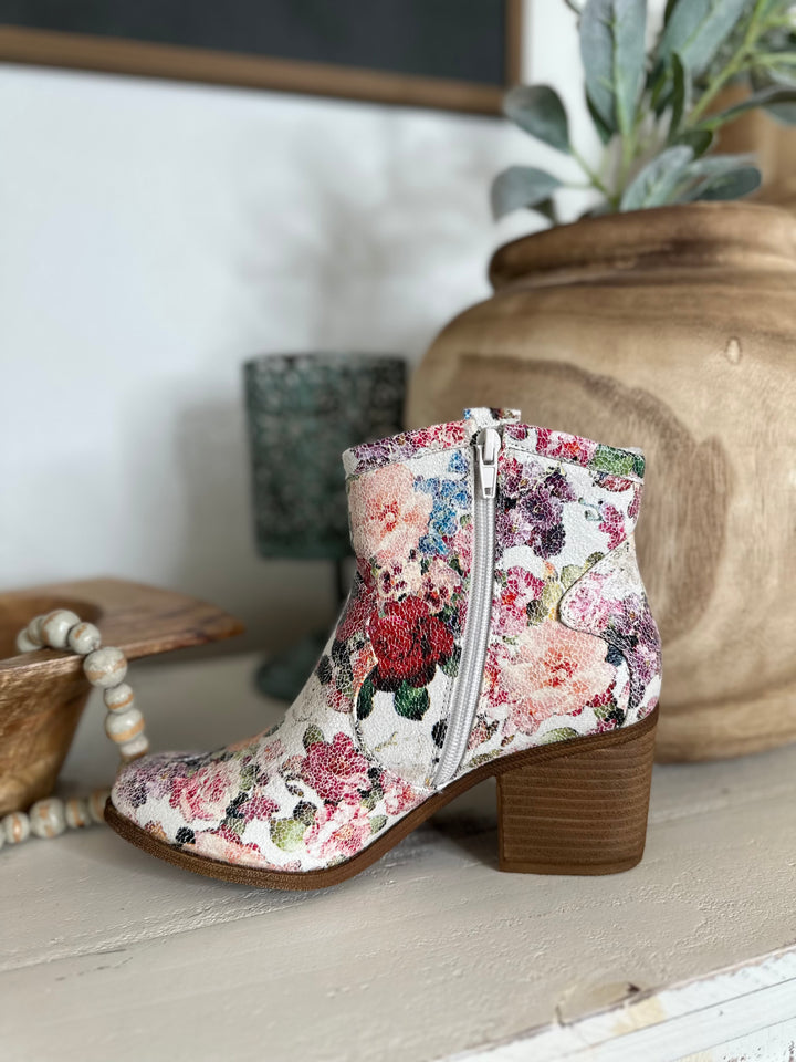 Brie White Floral Ankle Boots-Boots-#N/A-Shop with Bloom West Boutique, Women's Fashion Boutique, Located in Houma, Louisiana