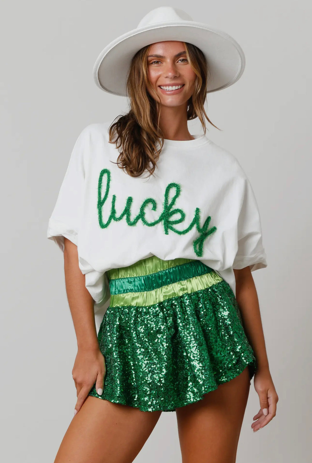 Iris St Patricks Color Block Sequin Shorts-Shorts-Peach Love-Shop with Bloom West Boutique, Women's Fashion Boutique, Located in Houma, Louisiana