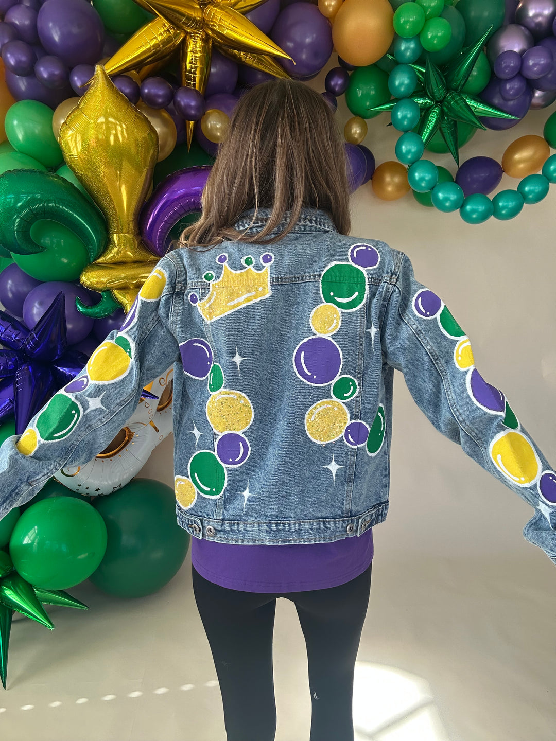 Throw Me Something Mister Mardi Gras Jacket-Jackets-Bloom West Boutique Custom-Shop with Bloom West Boutique, Women's Fashion Boutique, Located in Houma, Louisiana