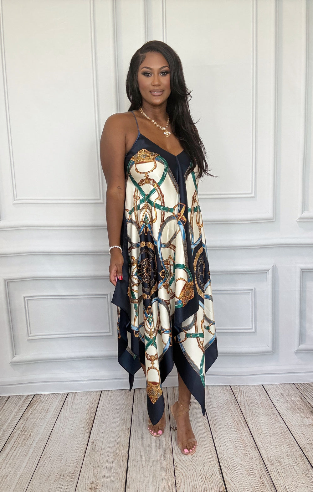 Stacy Bradley Silk Dress / Blue Stirrup Pre-Order-Dresses-Stacey Bradley-Shop with Bloom West Boutique, Women's Fashion Boutique, Located in Houma, Louisiana