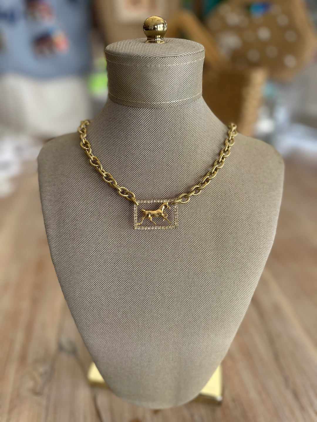 Vintage Gold Plated Chain With Vintage Horse Broach-Accessories-Erin Knight Designs-Shop with Bloom West Boutique, Women's Fashion Boutique, Located in Houma, Louisiana