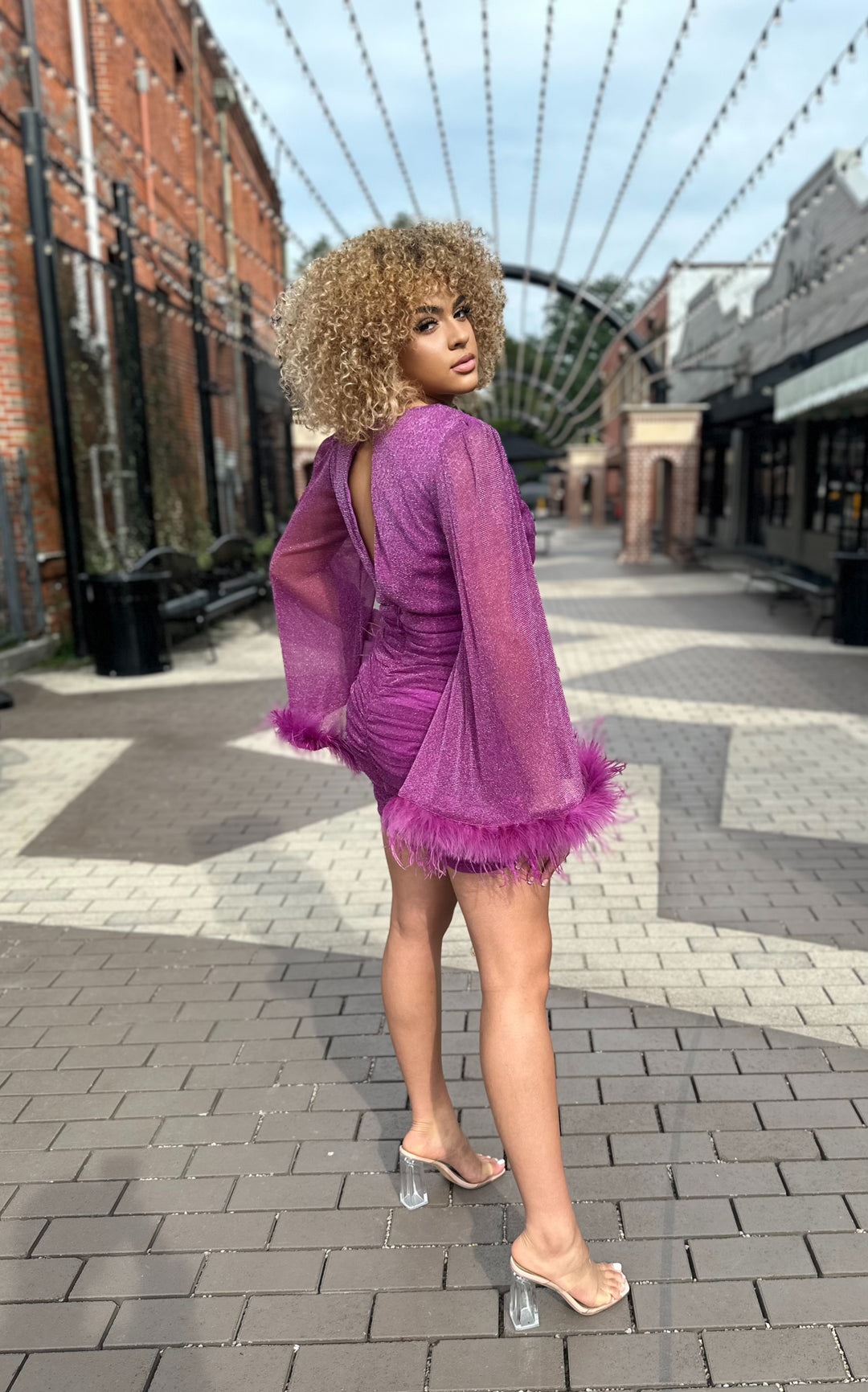 Nixie Glittered Bell Sleeve Mini Dress-Mini Dresses-symphony-Shop with Bloom West Boutique, Women's Fashion Boutique, Located in Houma, Louisiana