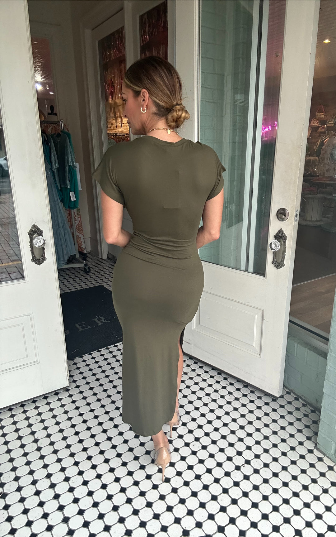 Fannie Tie Front Slit Dress-Midi Dresses-Capella Apparel-Shop with Bloom West Boutique, Women's Fashion Boutique, Located in Houma, Louisiana