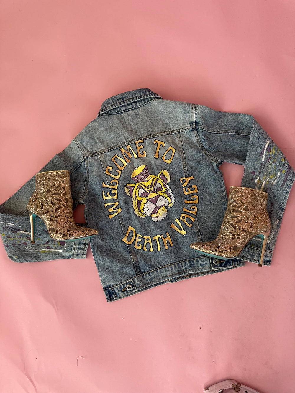 Vintage Tiger Purple and Gold Hand Painted Demin Jacket-jack-Bloom West Boutique-Shop with Bloom West Boutique, Women's Fashion Boutique, Located in Houma, Louisiana