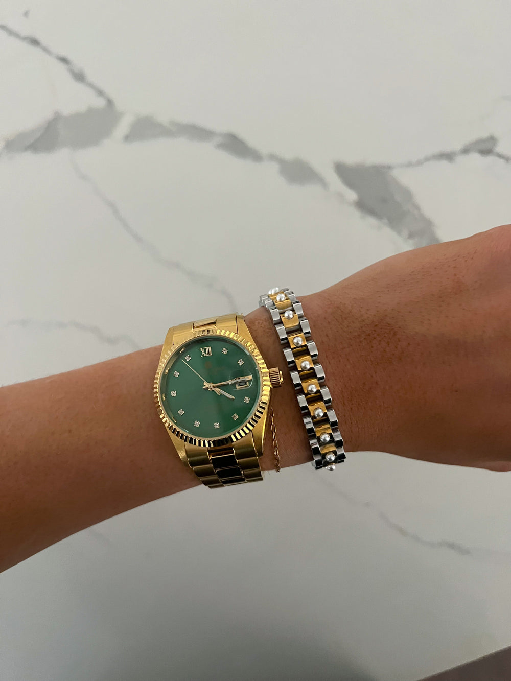 PEARL TWO TONED WATCH BAND BRACELET-Bracelet-Chansuttpearls-Shop with Bloom West Boutique, Women's Fashion Boutique, Located in Houma, Louisiana