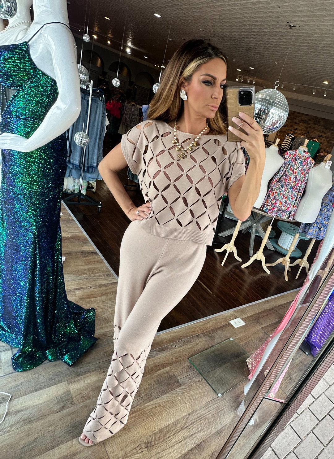 Sayla Cut Out Sweater Top And Pants Set-Outfits-Lalavon-Shop with Bloom West Boutique, Women's Fashion Boutique, Located in Houma, Louisiana