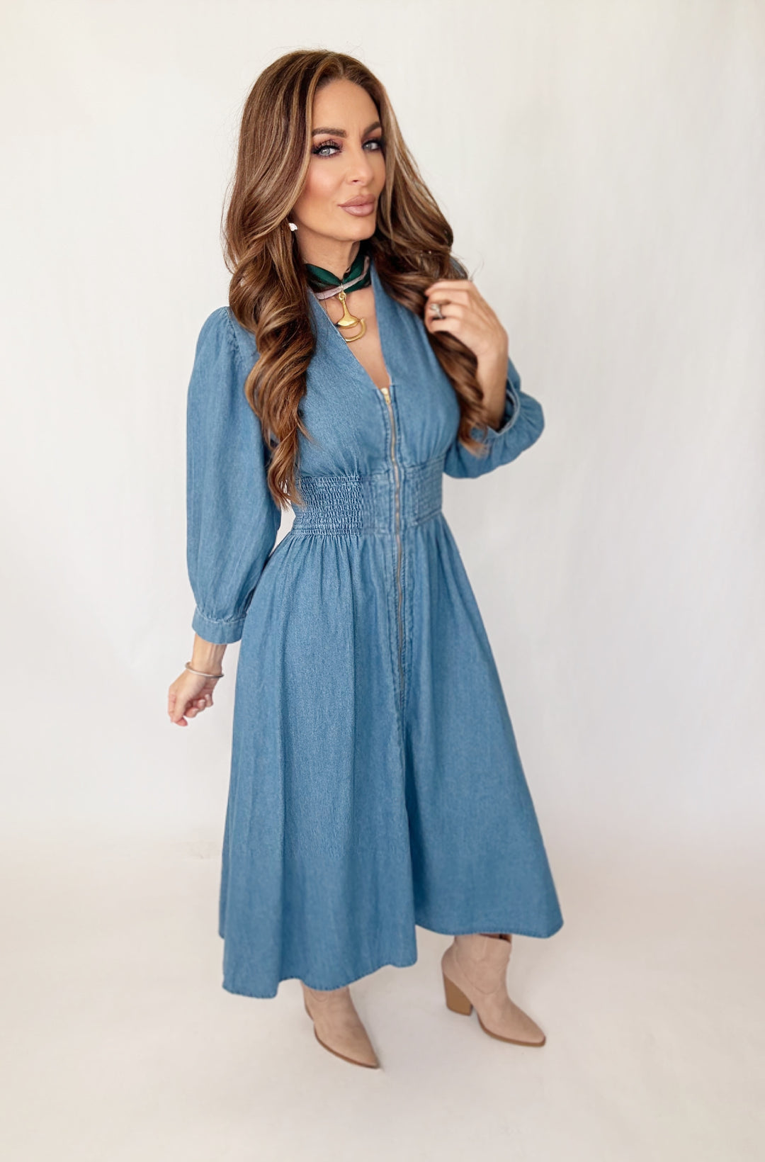 Blue Kiss Zip Dress-Dresses-Entro-Shop with Bloom West Boutique, Women's Fashion Boutique, Located in Houma, Louisiana
