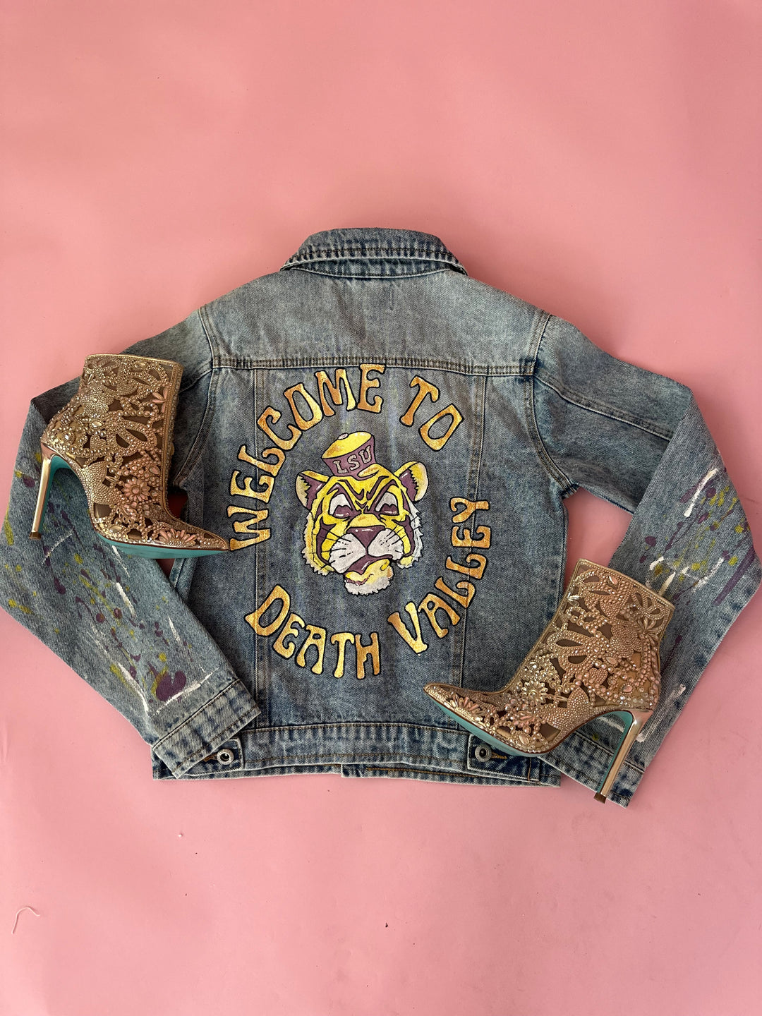 Vintage Tiger Purple and Gold Hand Painted Demin Jacket-jack-Bloom West Boutique-Shop with Bloom West Boutique, Women's Fashion Boutique, Located in Houma, Louisiana