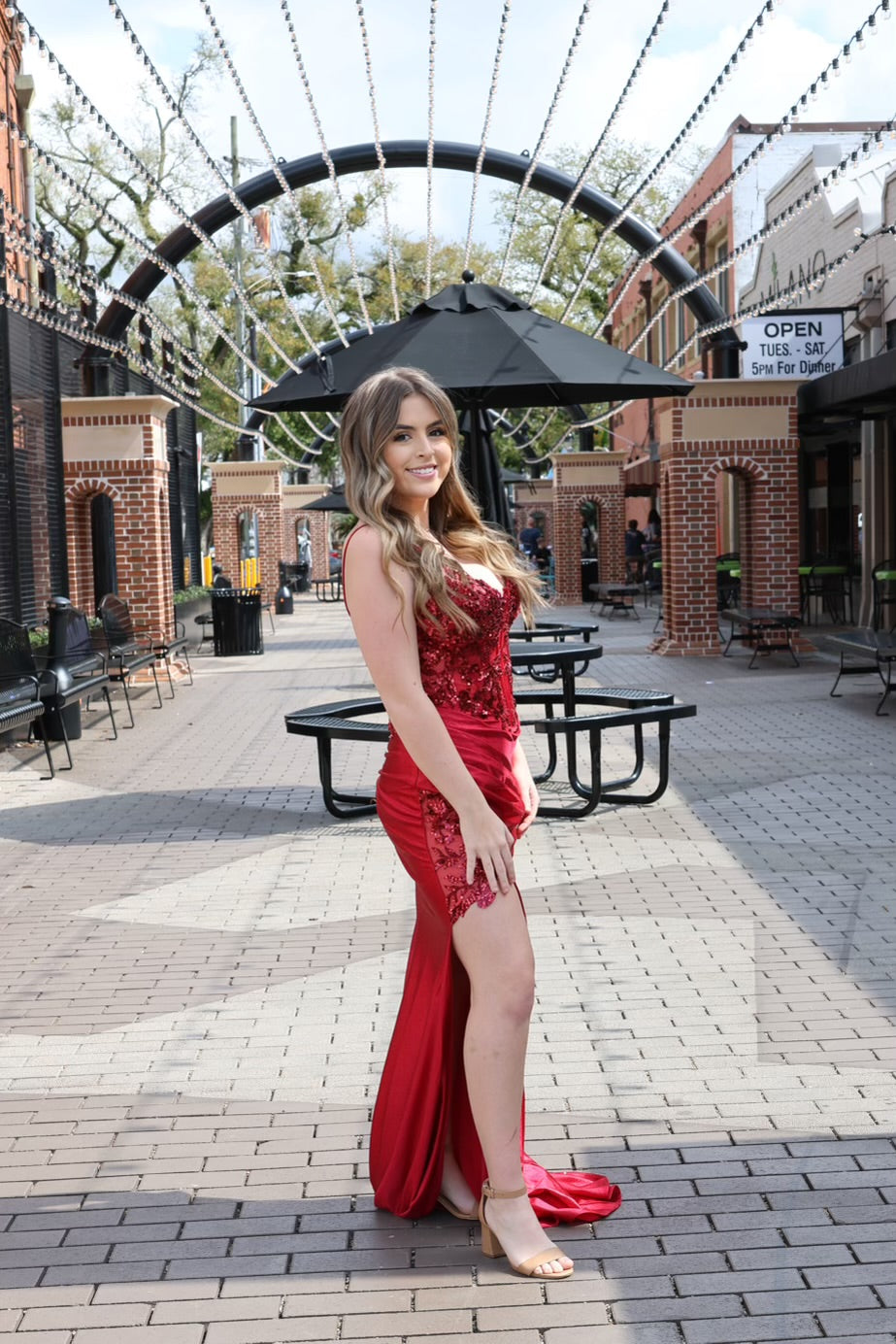 Katanna Stretch Satin Glitter & Lace Fitted Gown-Formal Gowns-17 young dress-Shop with Bloom West Boutique, Women's Fashion Boutique, Located in Houma, Louisiana